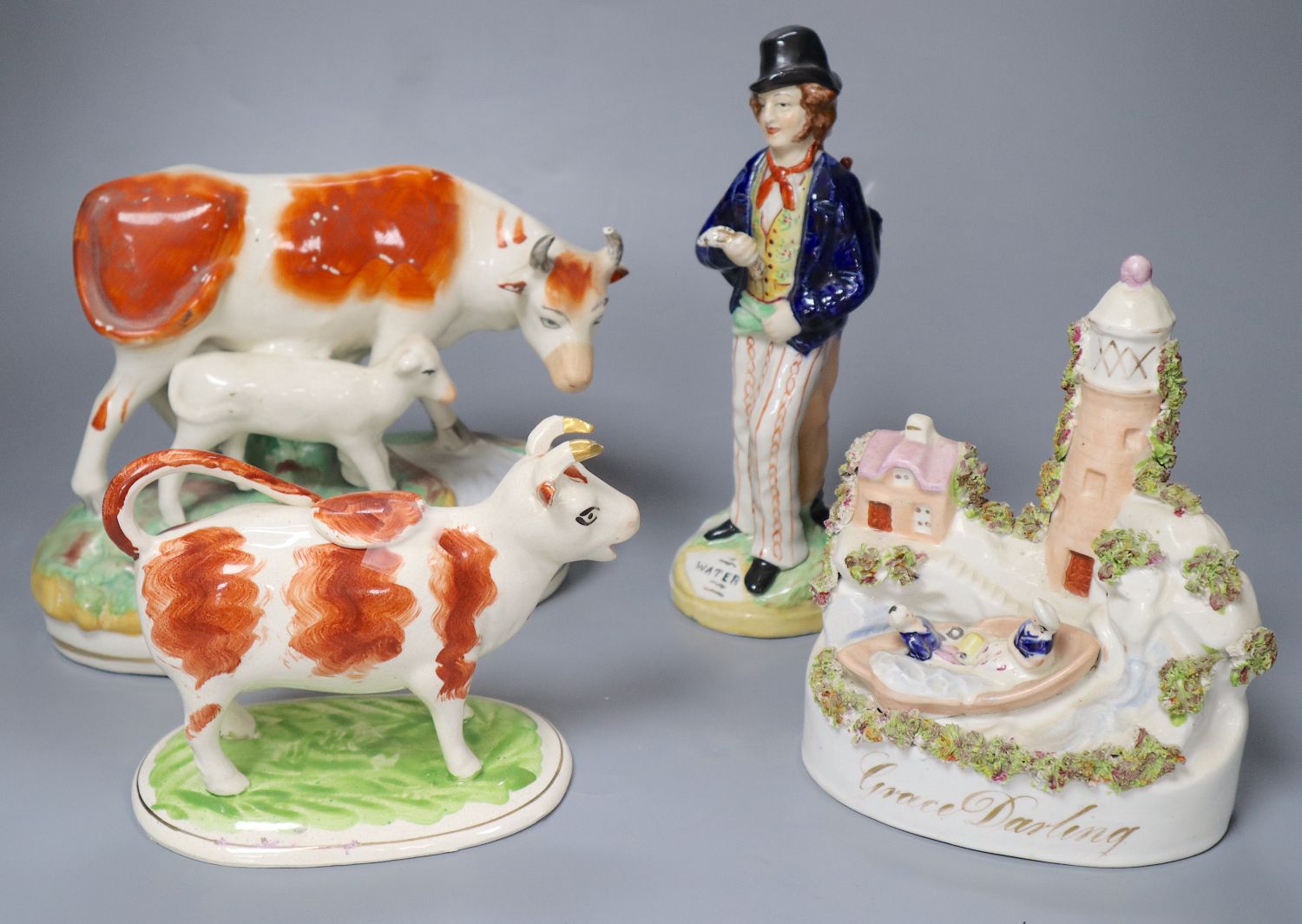 Victorian Staffordshire pottery including Grace Darling and Gin/Water, later 21cm